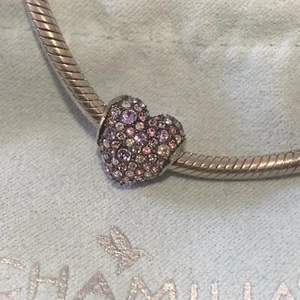 Chamilia Pavé Heart Charm - Pink/Silver - CHAM 925 CN - Perfect for Mother’s Day - Picture 1 of 5