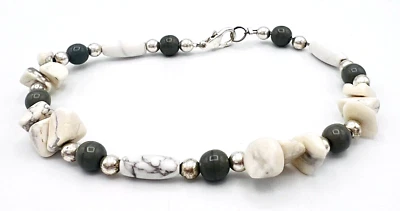 White Howlite Gray Silver Tone Bead Bracelet 8 in - Image 1 of 4