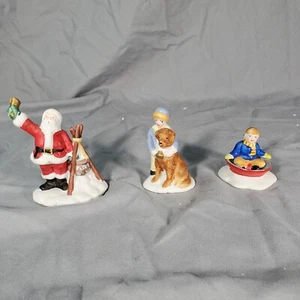 Christmas Village 3 Figure Lot Santa Donation Lemax Child & Dog & Child Sledding - Picture 1 of 8