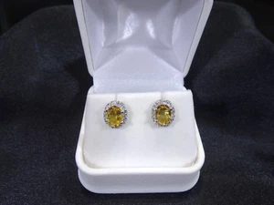2.26 ct Natural Citrine & CZ Solid Sterling Silver Halo Stud Earrings - Bild 1 von 10