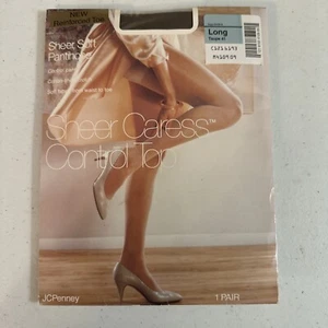 JCPenney Sheer Caress Control Top Reinforced Toe Pantyhose In Taupe Size Long - Picture 1 of 8
