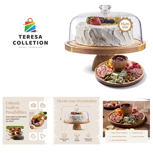 Cake Stand with Acrylic Dome Lid 2-in-1 Multifunctional Round Shatterproof De... - Picture 1 of 7