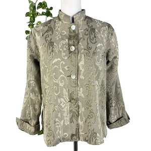 Blazer Coldwater Creek Talla 8 Verde Oliva Brocado Floral Lagenlook Carrera Informal - Imagen 1 de 15