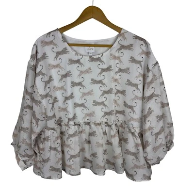 Blusa para mujer J. Marie Maxine estampado de leopardo dobladillo con volantes medio manga 3/4 Foto 1 de 4