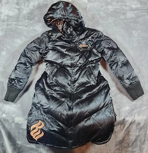 Rocawear Jacket Womens Medium Black Parka Puffer Hooded Lined Logo Down - Picture 1 of 12