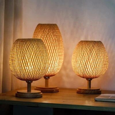 Bamboo Weaving Table Lamp Creative Handmade rattan Bedroom Restaurant Bedside - Image 1 of 4