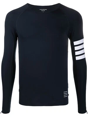 Brand New Thom Browne Compression Long Sleeve Shirt w/ 4 Bar, Size L, Navy - Image 1 of 4