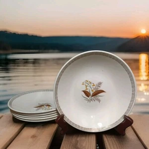 6 Cunningham & Pickett Oakdale Soup Salad Bowl Gold Trim USA 7.5"W - Picture 1 of 7