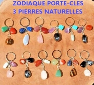 ZODIAQUE HOROSCOPE PORTE CLES 3 PIERRES NATURELLES MODELE AU CHOIX - Afbeelding 1 van 38