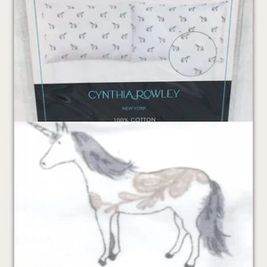 2 Cynthia Rowley Unicorn Paisley Pillowcase Set Standard White Taupe Gray Cotton - Picture 1 of 5