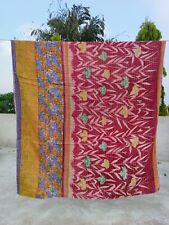 Floral Print Gudari, Screen Print Cotton Vintage Kantha, Coverlet Blanket quilt