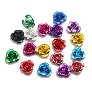 200 Pcs Mixed Colour Aluminum Metal Tiny Rose Flower Beads 6mm Spacer Jewelry - Picture 1 of 7