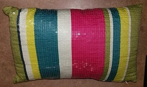 HANNA PALJETT STRIPED SEQUIN PILLOW CASE WITH PILLOW 15" x 9" - Picture 1 of 4