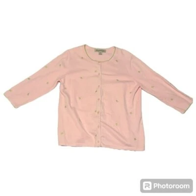 Vintage 90s David Brooks Light Pink Cardigan w/ Frogs 3/4 Sleeve Size Large - Image 1 of 4