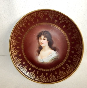 Piatto armadio ritratto firmato stile Royal Vienna dipinto a mano 11" MZ dipinto a mano - Foto 1 di 6