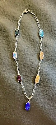 Nuevo con etiquetas Collar Clip de Plata con Cristales de Swarovski, Aguamarina O Multicolor 18" Foto 1 de 4