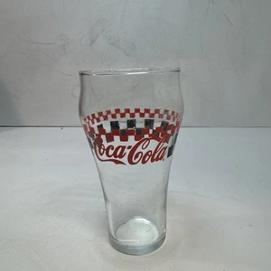 VTG Coca-Cola Glass Tumbler Red & Black Checker Flag Fountain Drink Style 14 Oz - Picture 1 of 2