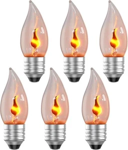 E26 Flickering Flame Light Bulbs for Halloween & Christmas 6 Pack - Picture 1 of 7