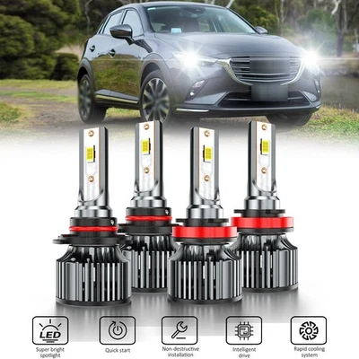 Combo de bombillas de haz alto bajo faros LED 6000K para Mazda CX-3 2016-2019 4 piezas Foto 1 de 4