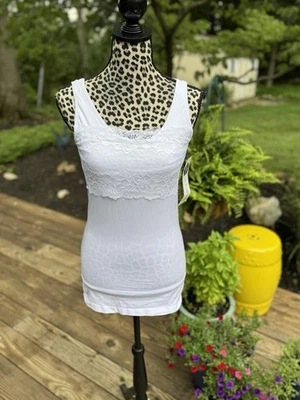 Regata sem costura Rhonda Shear com inserção de renda elástica, branca tamanho XL sem almofadas nova - Imagem 1 de 4