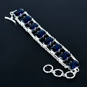 Iolite Cushion Gemstone Handmade 925 Sterling Silver Jewelry Bracelet 7" VJ 1240 - Picture 1 of 6
