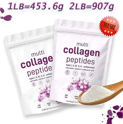 2 Pack Multi Collagen Peptides Powder-Hydrolyzed Protein (Type l,ll,lll,V,X) 1LB - Image 1 of 4