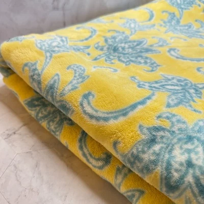 Manta Berkshire Nueva Inglaterra Amarillo y Azul Floral Paisley 54x70" Tiro de Felpa Foto 1 de 4
