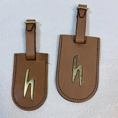 Lot of 2 Vintage Hartmann Brown Leather Luggage Tags Travel Accessory H Logo - Image 1 of 4