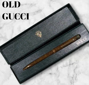 [Exc+5 wz/Box] GUCCI Sherry line Brown marble Gold Knock type Ballpoint Pen F/S - Picture 1 of 11