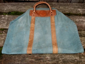 Vintage Duluth Pack Leather Strap Green Canvas Wood Log Carrying Bag 25" x 18" - Picture 1 of 11