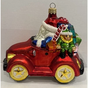 Christopher Radko Glas Ornament Weihnachtsmann in Cabrio rot Auto & Geschenke - Bild 1 von 7