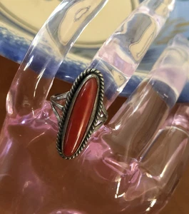 Old Pawn Sterling Silver & Blood Red Coral Native American Ring Size 6.5 - Picture 1 of 7