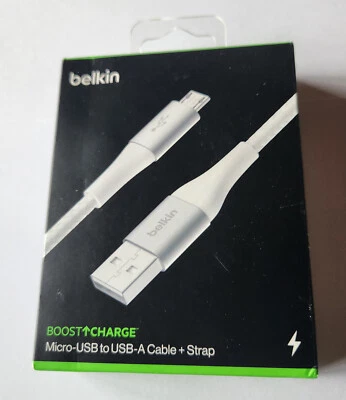 NEW White Belkin Boost Charge Braided Micro-USB to USB-A Cable 6.6FT/2M - CAB007 - Image 1 of 4