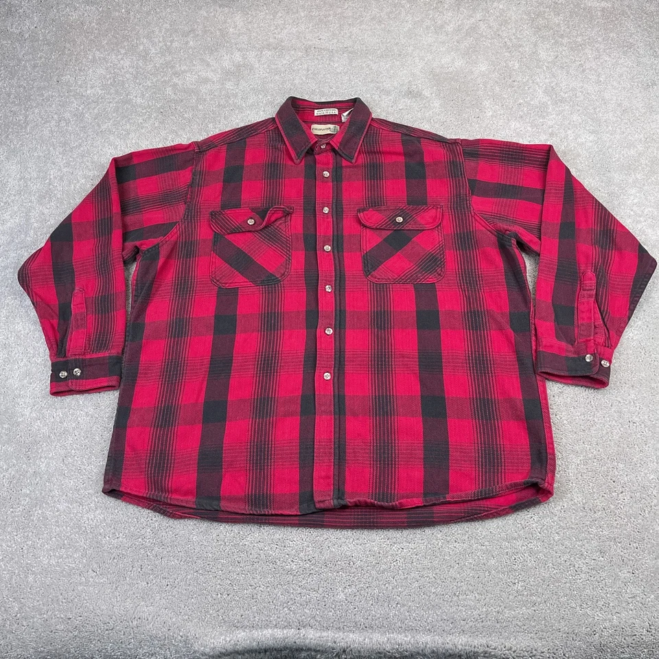 VINTAGE Fieldmaster Shirt Mens 2XL Tall Red Black Plaid Heavy Cotton Workwear - Image 1 of 4