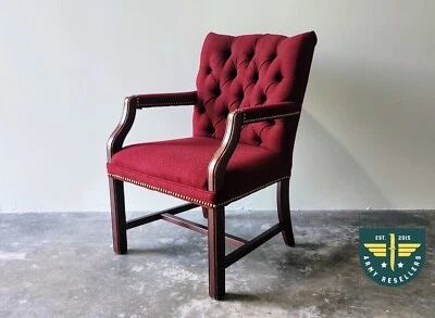 HON BURGUNDY FABRIC/MAHOGANY  GUEST ARM CHAIR WITH BRASS NAILHEAD TRIM - Image 1 of 4