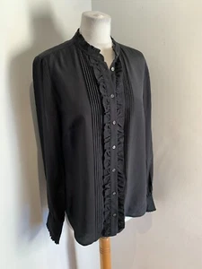 J. Crew blouse shirt tunic top US 10 UK 14 VGC black silk ruffle smart classic - Picture 1 of 10