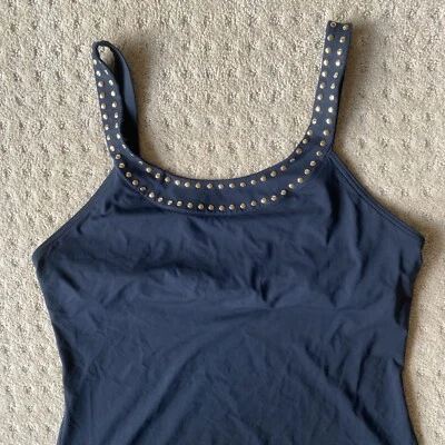 Vintage Michael Kors Black Tankini Top Gold Stud Logo L Summer Beach Tags Cut Of - Image 1 of 4