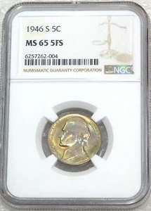 1946 S Jefferson Nickel NGC MS65 5FS pasos completos hermoso brillo de color PQ #K38A - Imagen 1 de 5