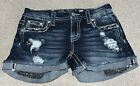 Miss Me Mid-Rise Easy Shorts Size 26 With Silver Sequins Bling