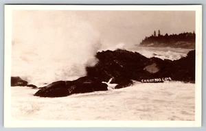 RPPC Waves on Rocks, Christmas Cove, Maine 1930s-40s Postcard - Picture 1 of 3