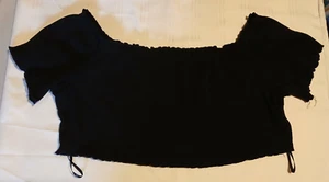 Shein Curve Solid Black Crop Top Short Sleeves Sstretchy ruffled Junior's 1XL - Picture 1 of 6