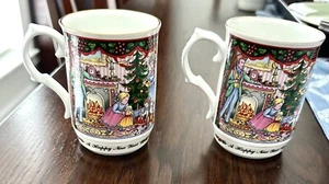 Pair Vintage Sadler Christmas Morning A Merry Christmas Happy New Year Mugs - Picture 1 of 6