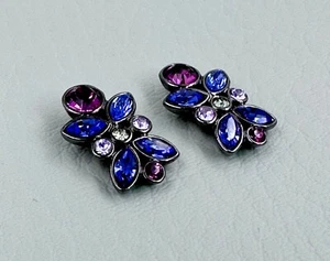 Givenchy Earrings Butterfly Purple Crystal Post Multi-Stone Signed 3/4" - Picture 1 of 10