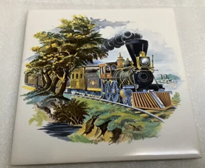 "Tren locomotora de vapor trasero de azulejos trivet corcho hecho en Inglaterra para usar o colgar 6 x 6""" - Imagen 1 de 3