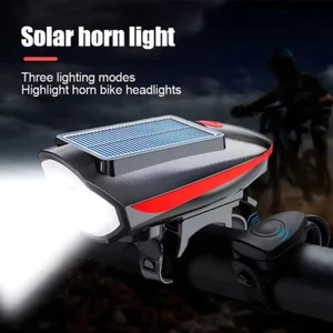 Fahrradlicht Solar & USB Wiederaufladbares Fahrrad Scheinwerfer Mit 120dB Horn - Bild 1 von 13