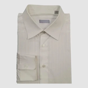 Stefano Ricci Men's White Tonal Stripe Long-Sleeve Cotton Dress Shirt Size 46/18 - Picture 1 of 6