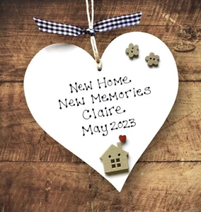 New Home Gift Personalised House Warming Sign Moving In Memories Wooden Heart - Picture 1 of 6