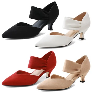 Women's Dress Pumps Low Kitten Heels Pointed Toe Work Party Wedding Dress Shoes - Picture 1 of 18
