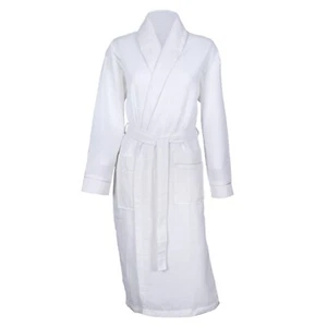 Shawl Collar Waffle Dressing Gown with Coloured Piping, Below Knee Robe - Picture 1 of 35