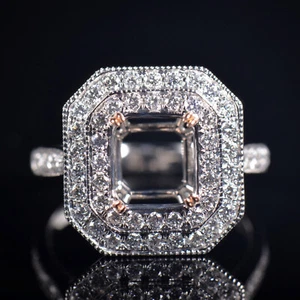 Asscher Cut 8×8MM Natural Diamond Semi Mount Bridal Ring Setting Solid 14K Gold - Picture 1 of 12